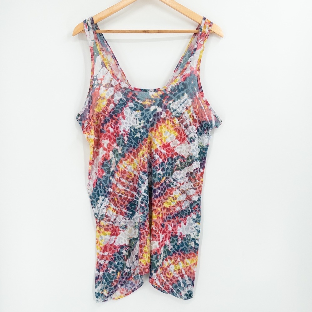 Ocean Pacific Tank Top Women XL Multicolor Y2K Leopard Tie Dye Beach Surf Summer